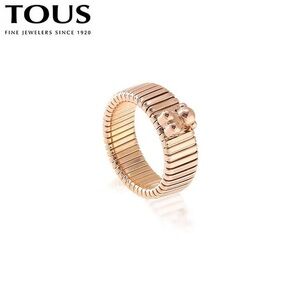 Tous Ribbed Gold Band with Bear Accent